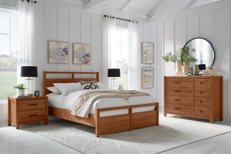 Upholstered Bed Gray Channeled Headboard Low Profile Minimalist