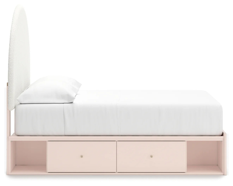 Upholstered Bed Integrated Storage Drawers Channel Tufted Headboard Frame