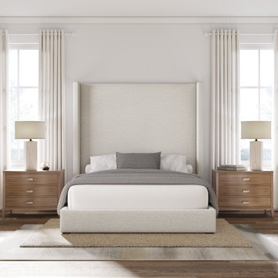 Upholstered Bed Linen Like Weave Vertical Tufted Extra Tall