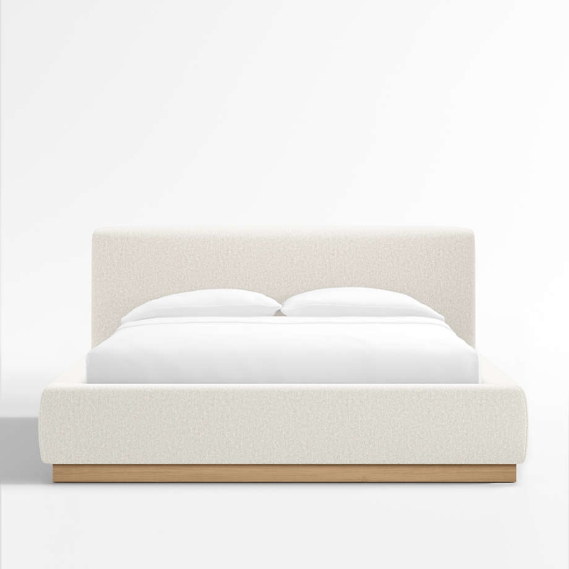 Upholstered Bed, Low Profile Headboard, Padded Rails, Woven Texture