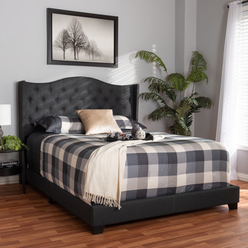 Upholstered Bed Mid Century Modern Wingback Tapered Legs