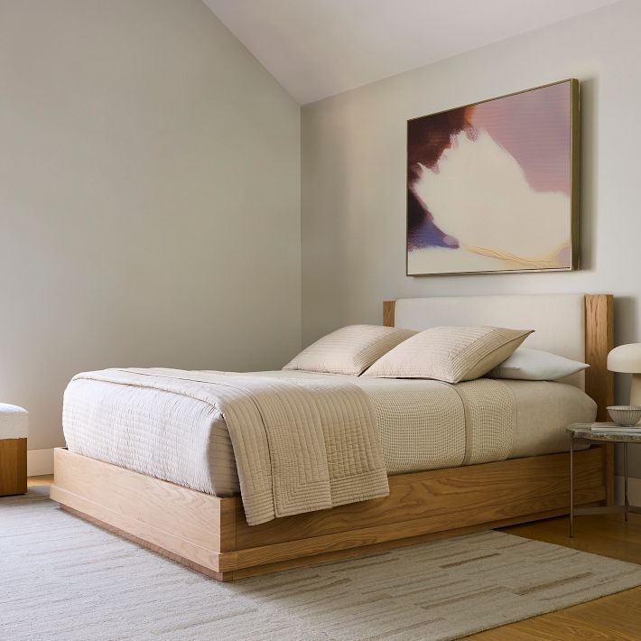 Upholstered Bed Mixed Material Design Tapered Legs Modern Platform