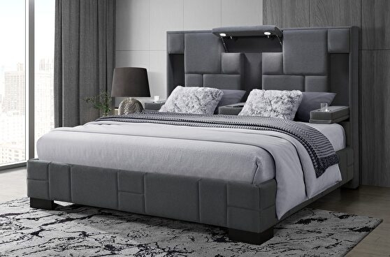 Upholstered Bed Rectangular Silhouette Tall Padded Headboard