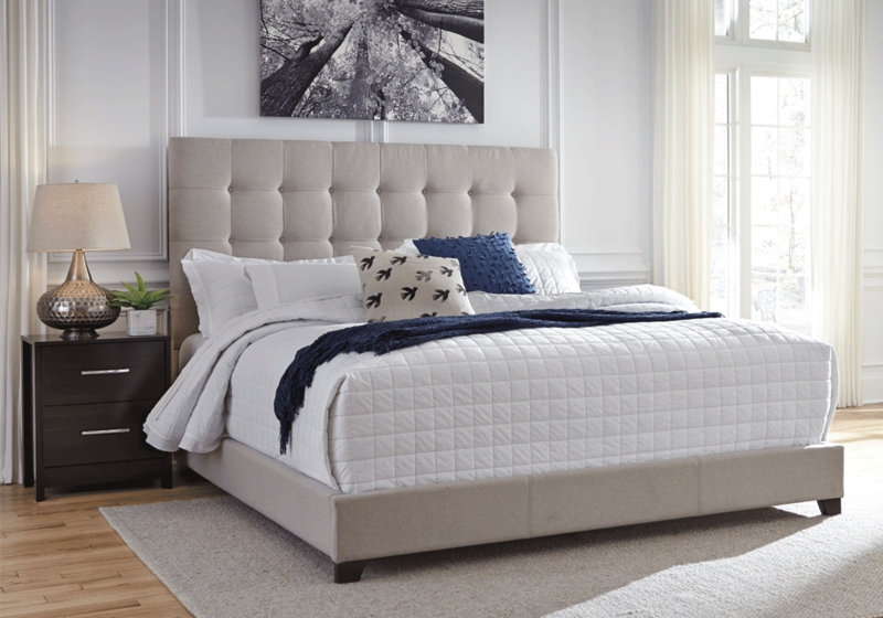 Upholstered Bed Tall Button Tufted Headboard Transitional Style