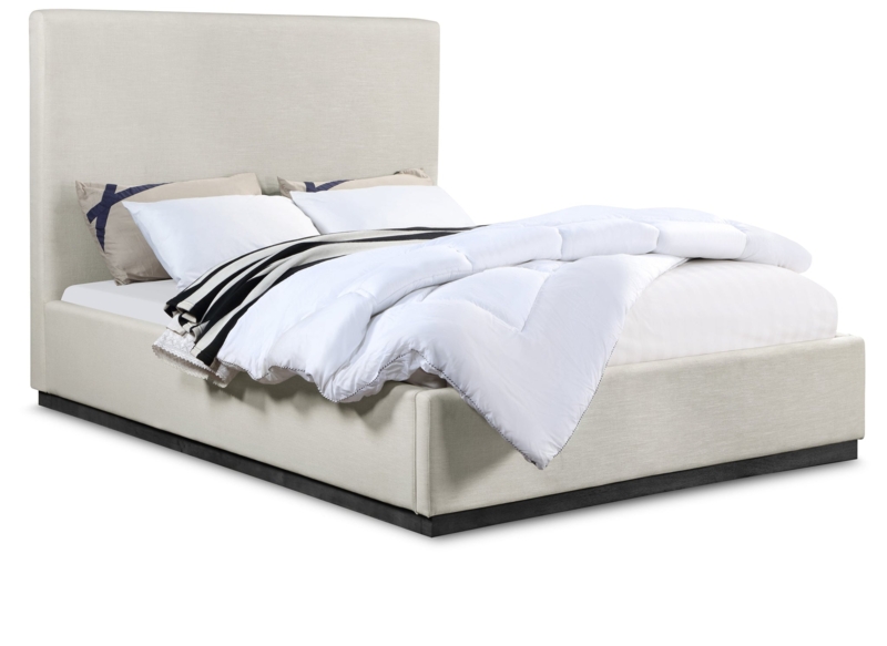 Upholstered Bed Tall Headboard Vertical Channel Tufting Linen Texture