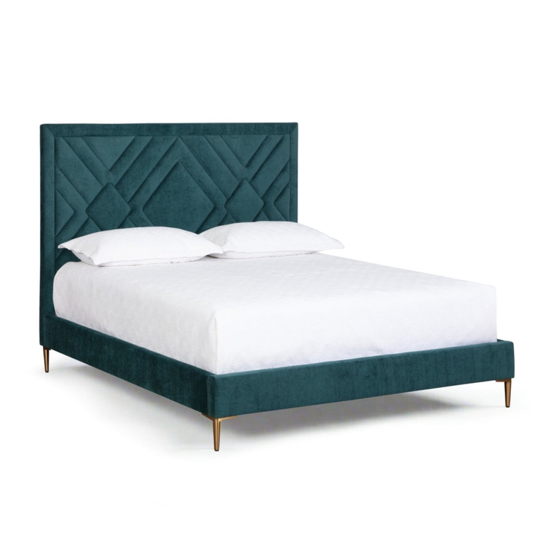 Upholstered Bed Velvet Scalloped Headboard Curved Silhouette Modern
