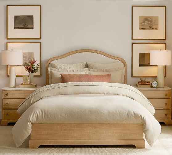 Upholstered Bed Wingback Silhouette Cream Button Tufting