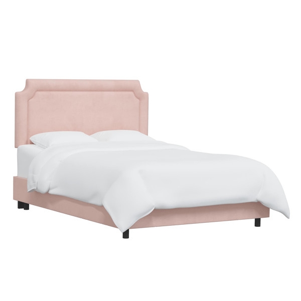 Upholstered Bed Wingback Silhouette Diamond Tufted Blush Velvet Regency Style