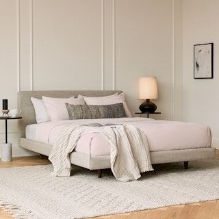Upholstered Bed with Low Profile and Clay Padded Headboard