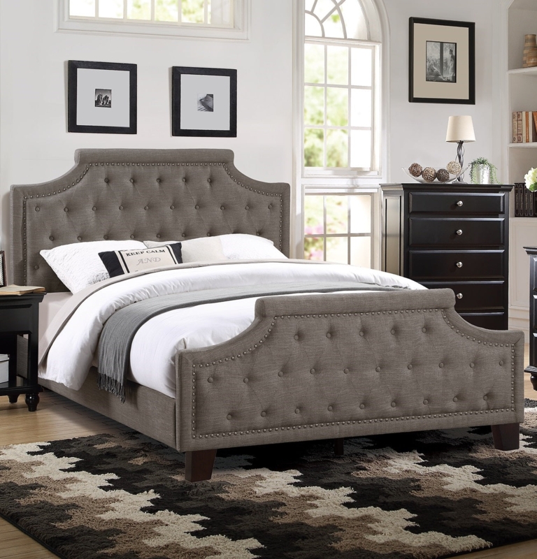 Upholstered Bed with Tall Button Tufted Headboard and Footboard