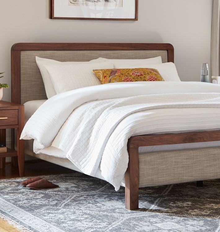 Upholstered Bed Wrap Around Headboard Velvet Upholstery Modern Styling
