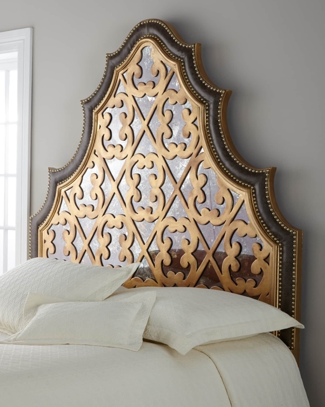Upholstered Headboard, Carved Wood Frame, Arched Silhouette, Cream Linen