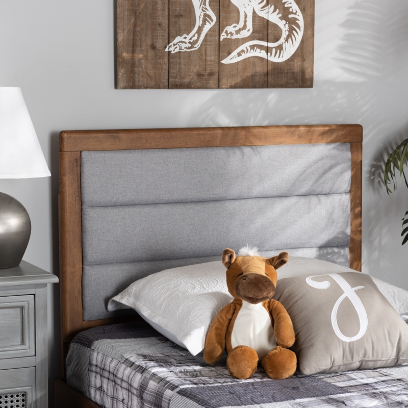 Upholstered Headboard with Wood Frame, Vertical Channel Tufting, Grey