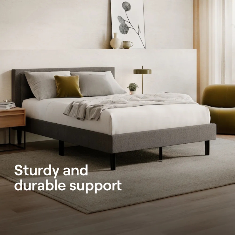 Upholstered Platform Bed Bundle in Charcoal Grey with Button Tufting