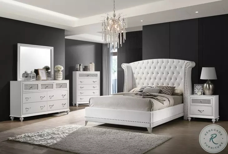 Upholstered Platform Bed with Vertical Channel Tufting White Glam