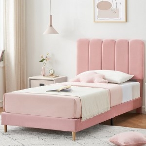 Upholstered Twin Bed Frame, Dusty Pink, Low Profile Design