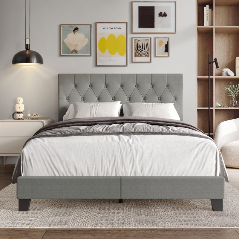 Upholstered Wingback Bed Diamond Tufted Transitional Style