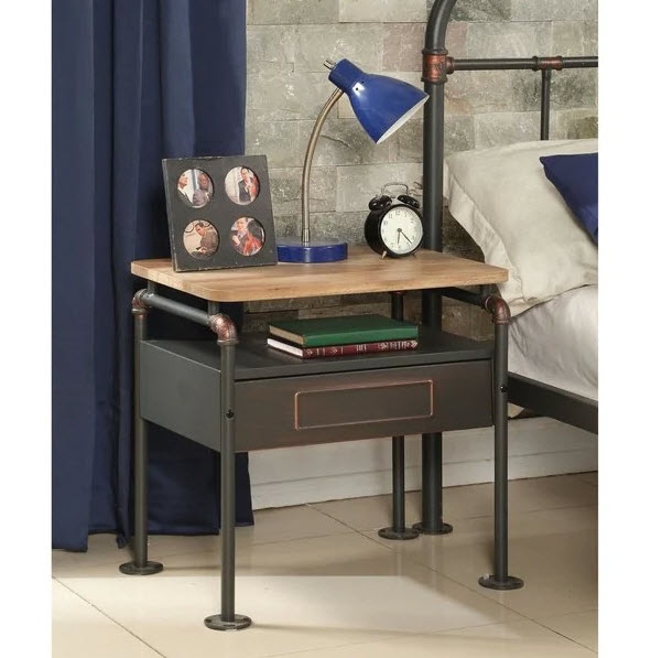 Urban Loft Nightstand with Single Drawer and Wire Mesh Shelf