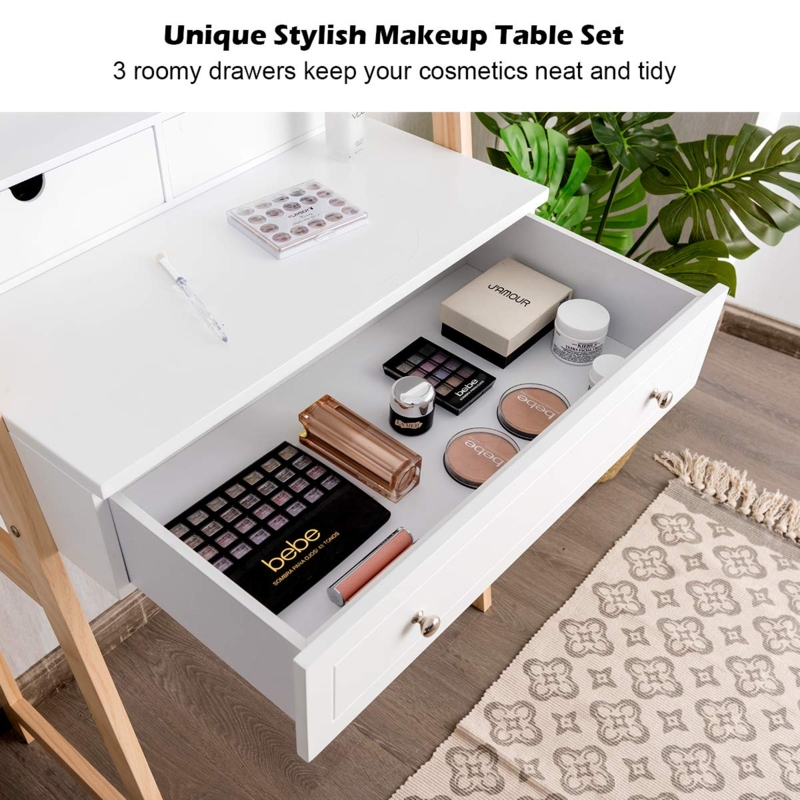 Vanity Set with Adjustable Mirror, Compact Footprint & Compact Vanity Set
