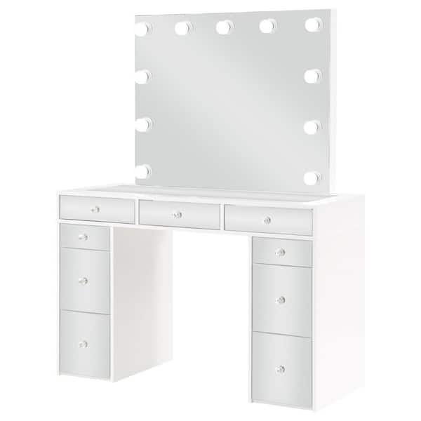 Vanity Set with Gold-Tipped Legs, Lighted Mirror & Glam Vanity Set with Stool