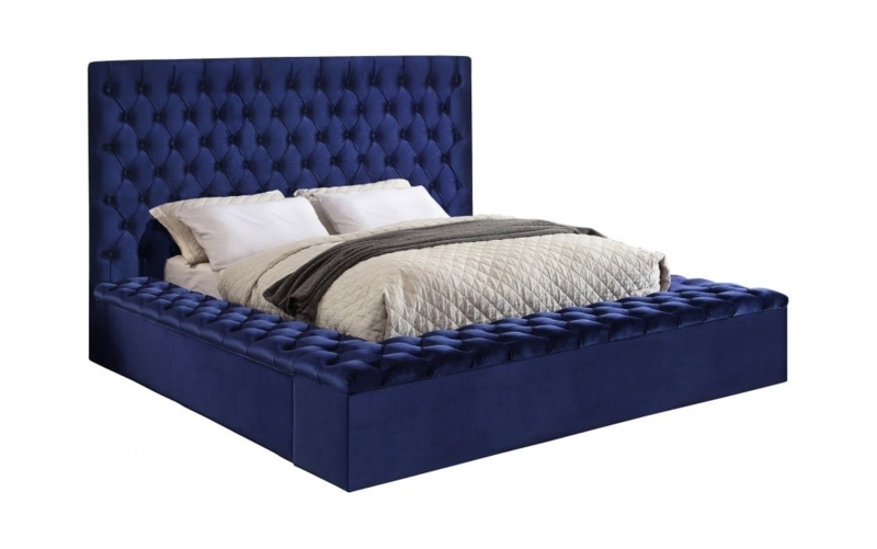 Velvet Wingback Bed with Polished Chrome Legs