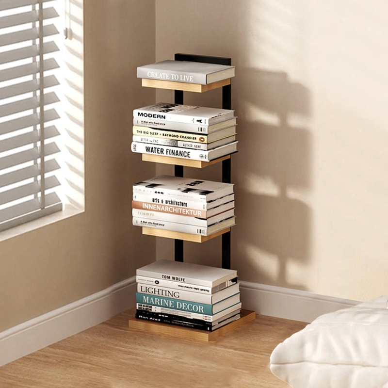 Vertical Bookshelf Narrow Footprint Matte White Freestanding Spine