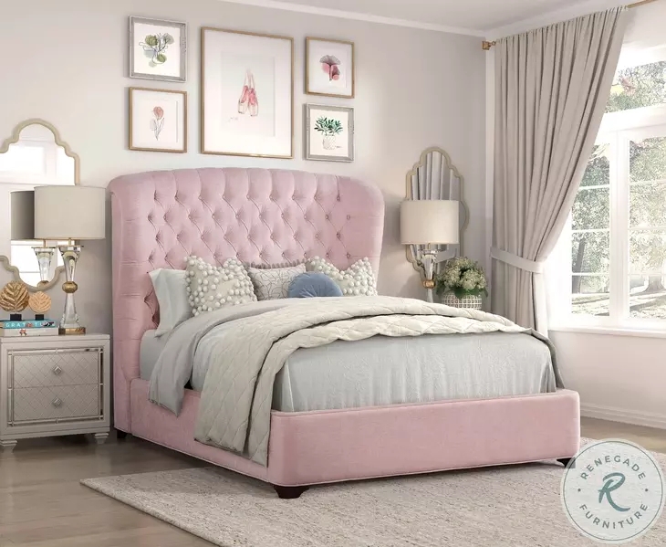 Vertical Channel Tufted Panel Bed with Dark Tapered Legs