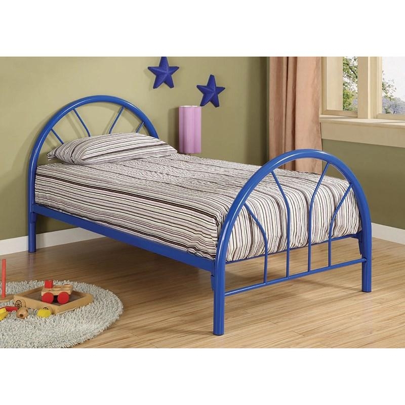 Vibrant Blue Bed Frame, Slotted Headboard & Open Tubular Design