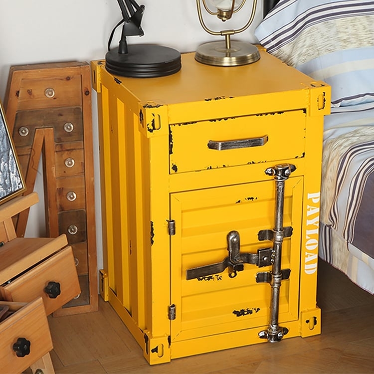 Vibrant Yellow Shipping Container Style Nightstand