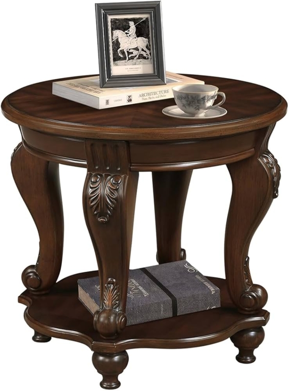 Victorian Round End Table with Ornate Carved Cabriole Legs