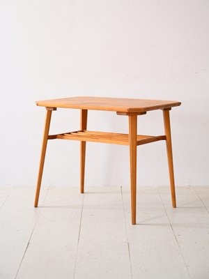Vintage Coffee Table Light Wood Slatted Magazine Rack Tapered Legs