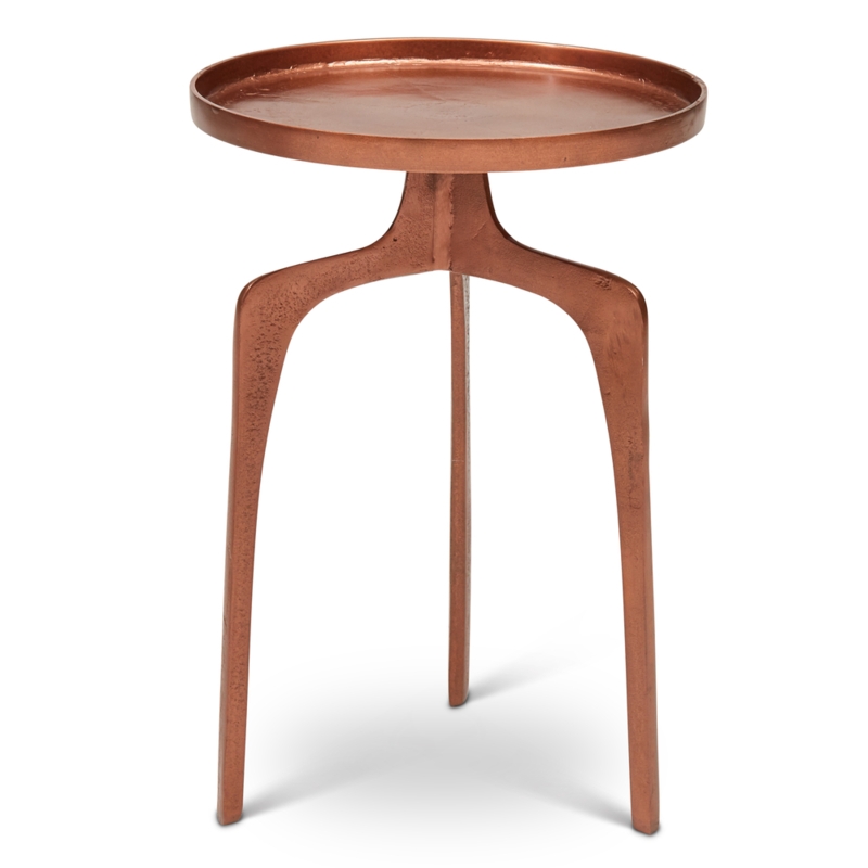 Vintage End Table with Hammered Metal Finish and Drum Shape