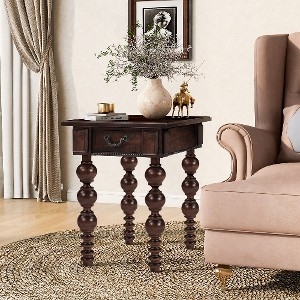 Vintage-Inspired End Table with Bubble Spindle Legs and Single Drawer