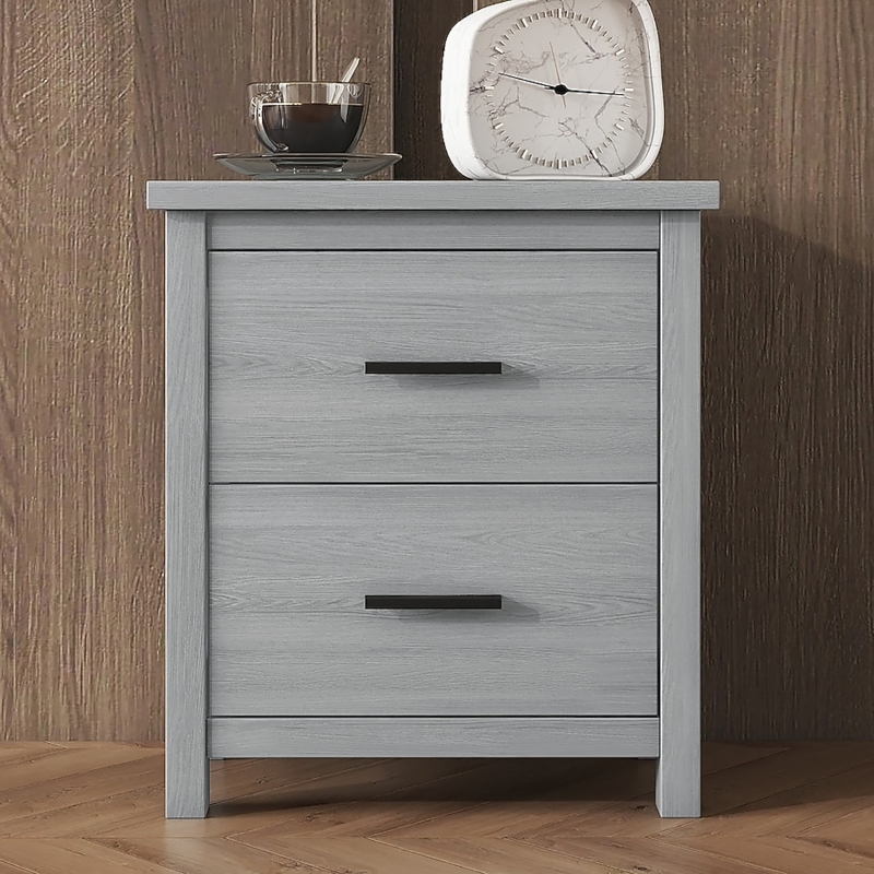 Vintage Nightstand with Heavily Distressed Finish and Ornate Handles