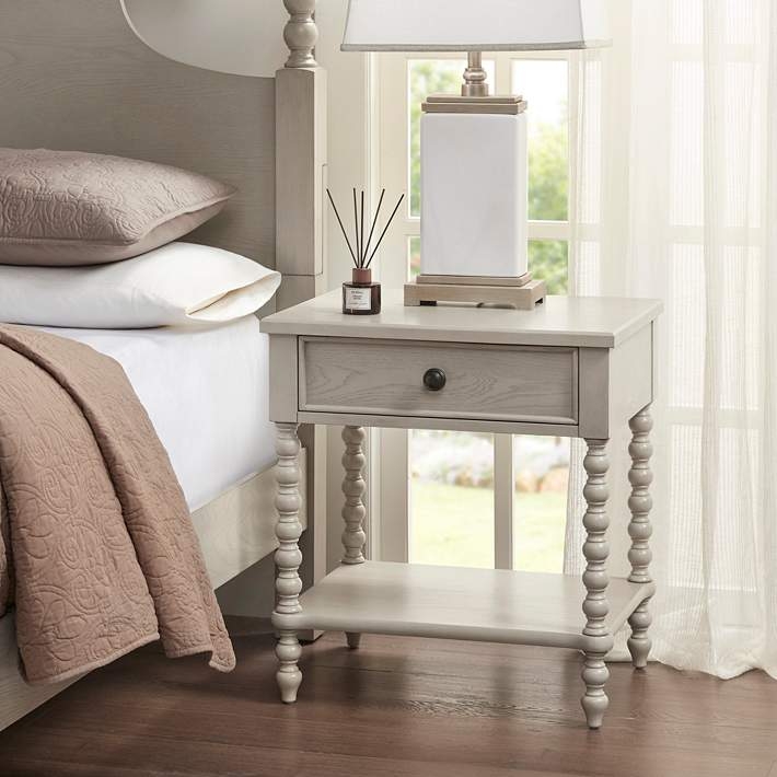 Vintage Nightstand with Scalloped Apron and Open Shelf