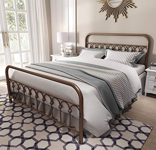Vintage Spindle Bed Frame Decorative Scrollwork Antique Brown Metal