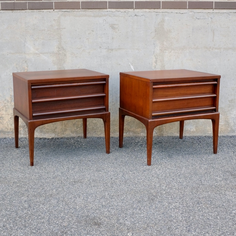 Vintage Walnut Nightstand Geometric Inlay Single Drawer