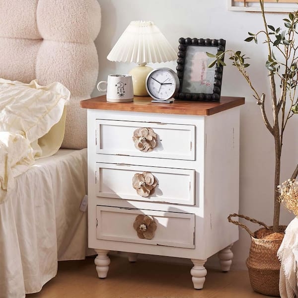 Vintage White Turned Leg Dresser with Gourd Legs and Distressed Finish