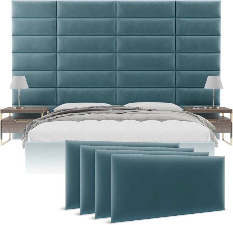 - Vnt Upholstered Wall Panels - Queen/Full Size Wall Mounted  Velvet Headboards - Velvet Antique Blue - Set of 4 Panels (Each Individual  Panel 30"x11.5")