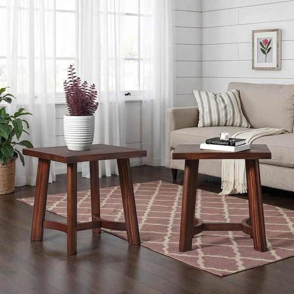 Walker Edison Modern Farmhouse Square Solid Wood Side Table (Set of 2) - Medium Brown