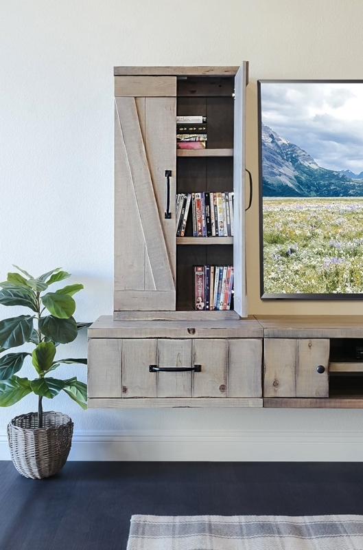 Wall Cabinet Weathered Gray Sliding Barn Doors Farmhouse Storage