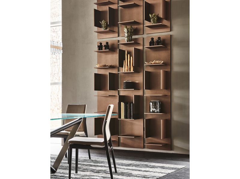 Wall Mounted Bookcase Staggered Modular Dark Brown and Gray Textured