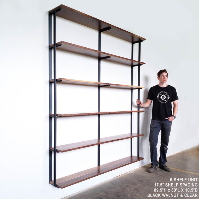 Wall Mounted Bookcase with Vertical Spine, Tall Shelving Unit