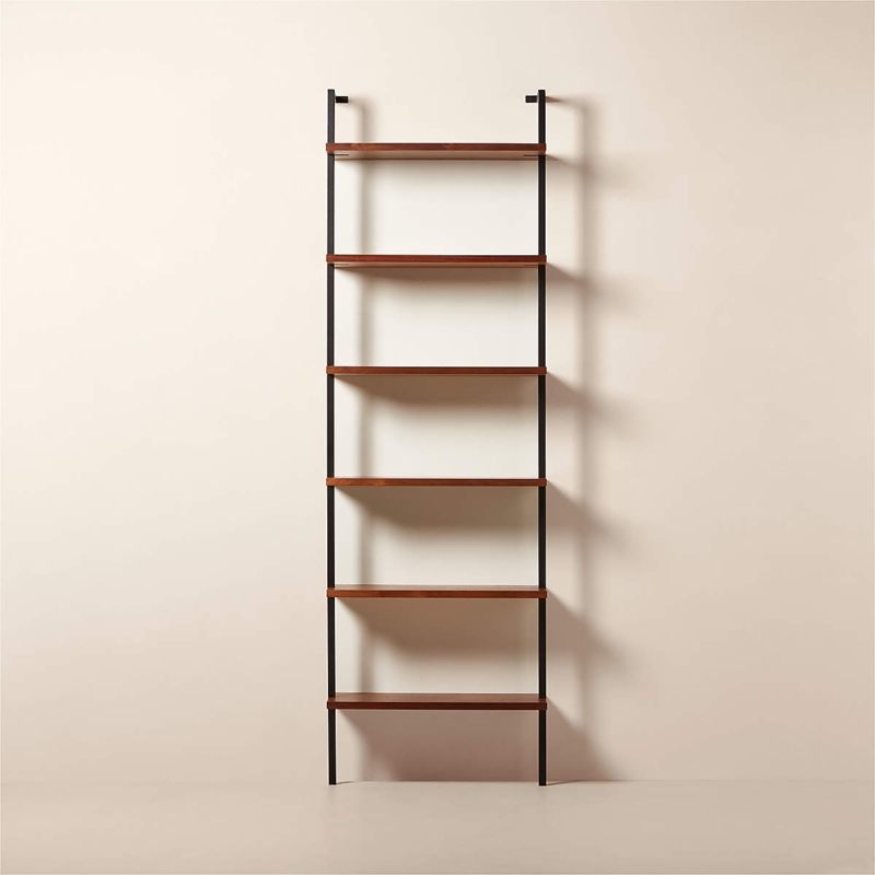 Wall Mounted Bookshelf Ladder Style Silhouette Walnut Toned Wood