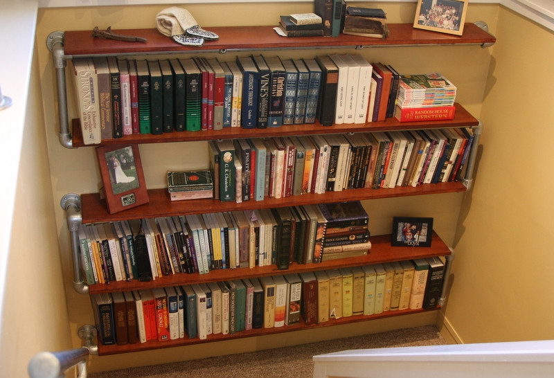 Wall Mounted Bookshelf Metal Pipe Frame Floor to Wall Mount Silver Wood