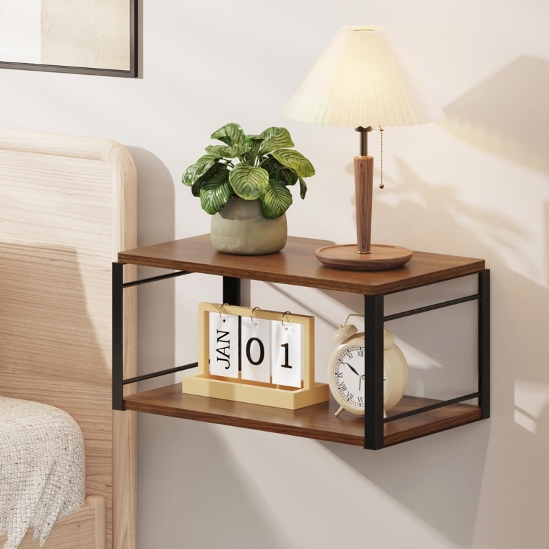 Wall Mounted Vintage Brown Floating Nightstand Drawer