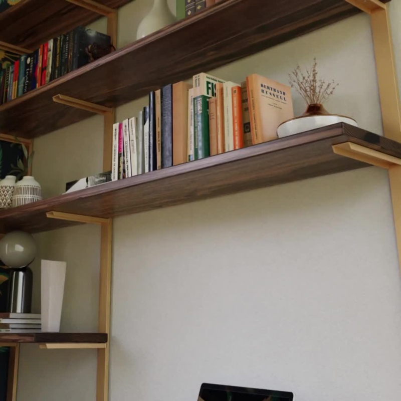 Wall Shelf Heavy Duty Metal Brackets Thick Wood Shelves Five Tier