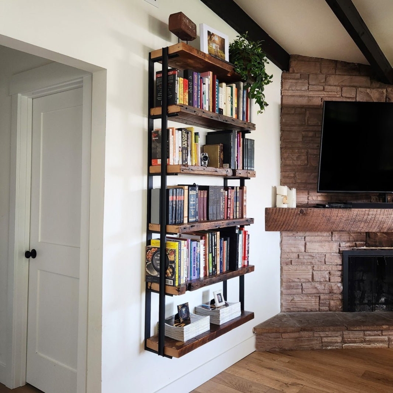 Wall Shelf Industrial Rustic with Bookend Brackets Reclaimed Wood Look