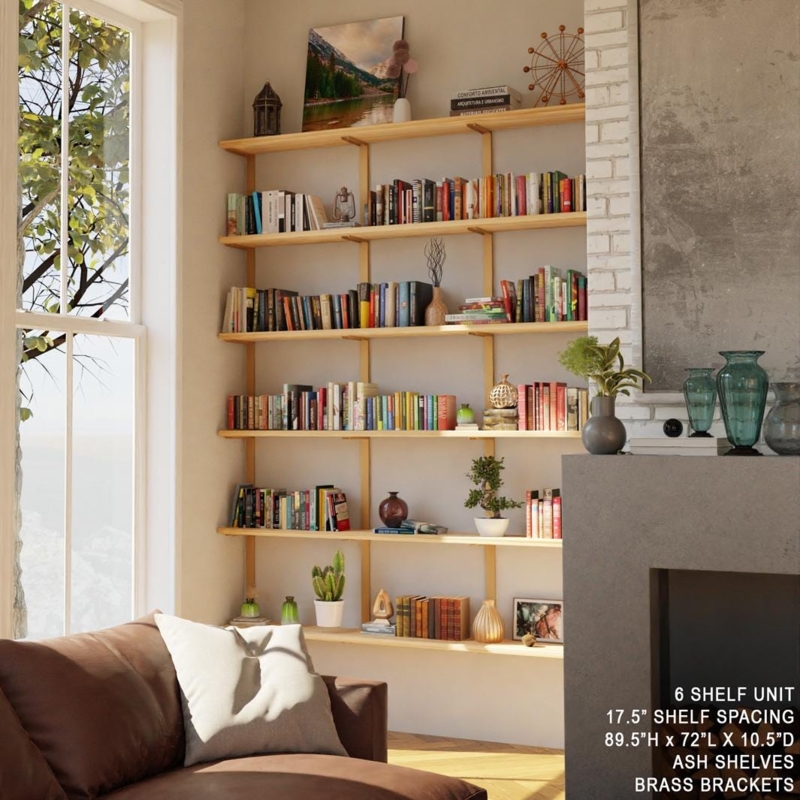 Wall Shelf Metal Frame and Wood Five Tier with Industrial Hardware
