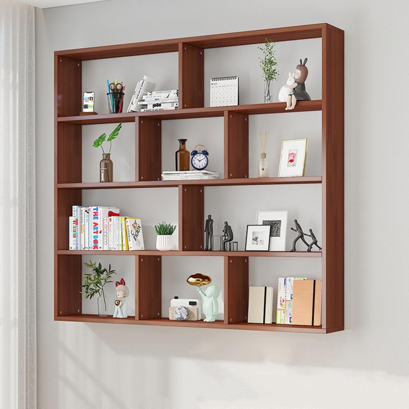 Wall Shelf Set Rectangular Box Frame Light Wood Staggered Display